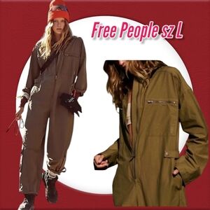 NWT Free People FP Movement Jumpsiut Mesmerize Me Utility Relaxed Military Green